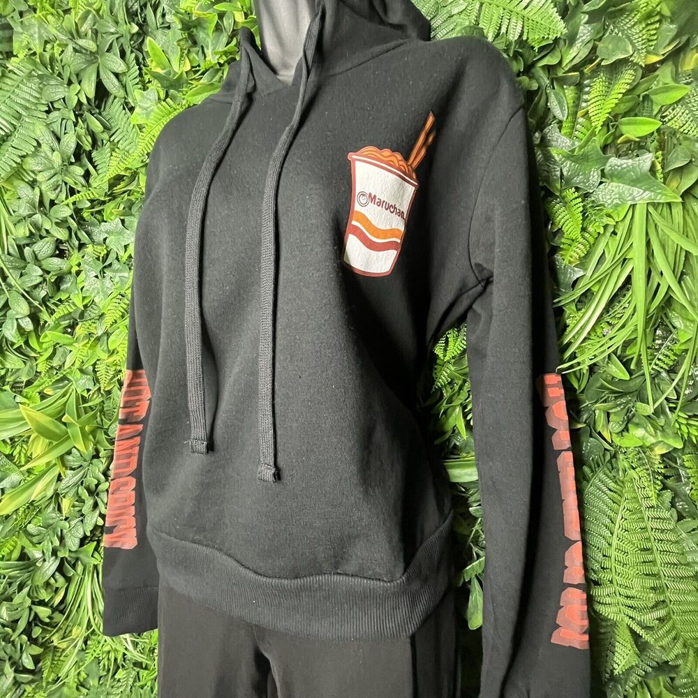 Women Jacket Pullover Small Black Graphic Print Hoodie Maruchan Cup Noodle 0303